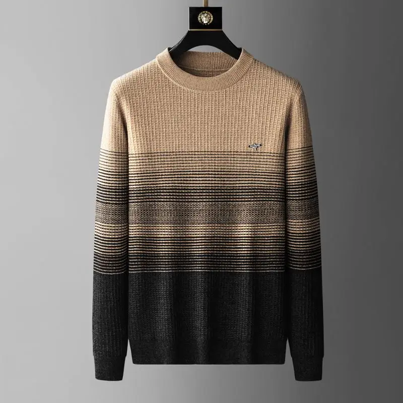 Fashion O-Neck Spliced All-match Gradient Sweaters Men's Clothing 2023 Winter Loose Knitted Casual Pullovers Korean Tops