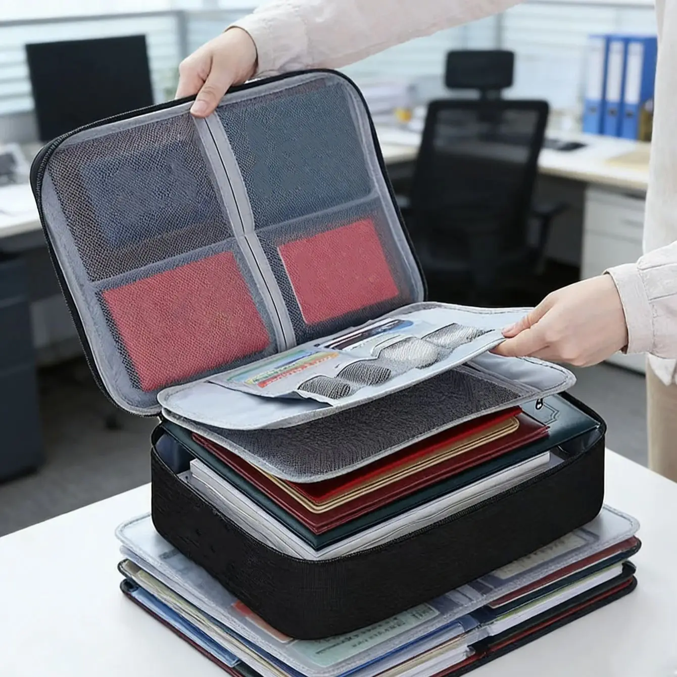 1 Aktenaufbewahrungstasche, Unisex-Aufbewahrungstasche, multifunktionale Aufbewahrungstasche für Reisepass und Ausweis, Familien-Aktenaufbewahrungstasche