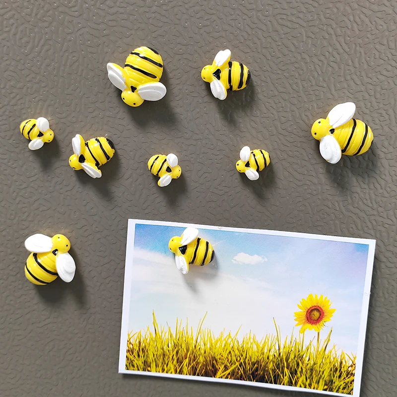 3-6-9pcs 3 Sizes Creative Animal Yellow Bee Resin Refrigerator Magnets Home Decor Accessoris Cute Fridge Magnetic Sticker