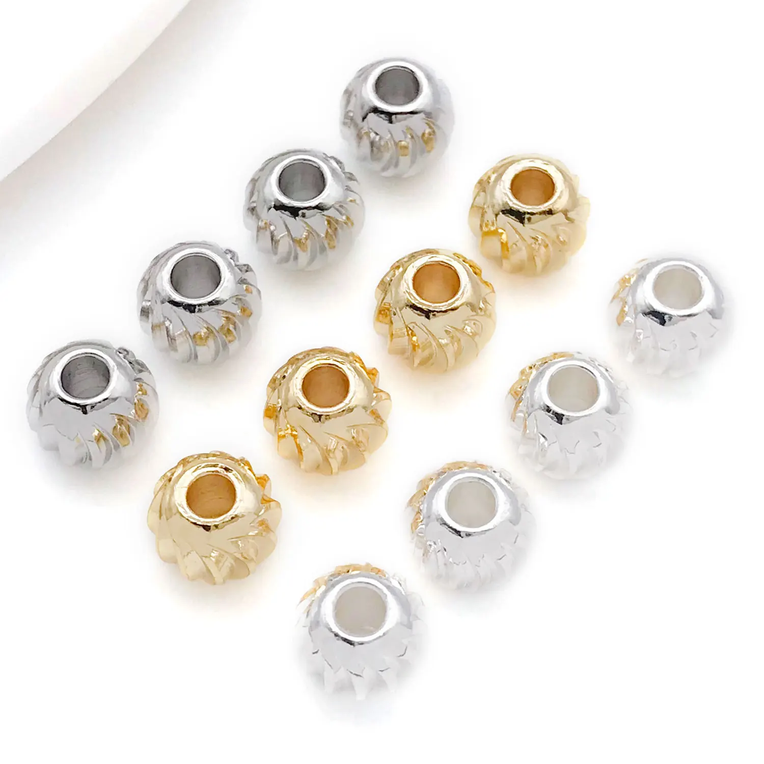 20pcs 18K Real Gold Plated Brass Striped Cut Flower Spacer Beads For DIY Bracelet Necklace Earrings Jewelry Making Accessories image 3