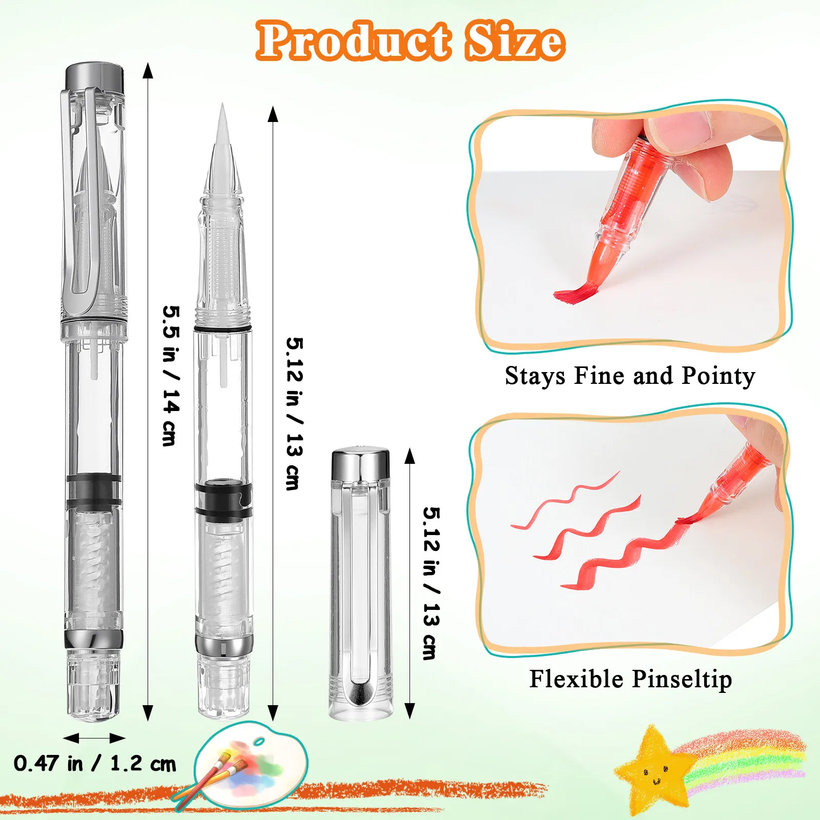 5 Pcs Calligraphy Brushes for Watercolor Refillable Pens Lettering Art Ink Drawing
