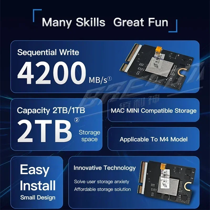 1 تيرا بايت 2 تيرا بايت MAC MINI-SSD ينطبق على طراز MAC Mini M4 توسيع مكون SSD سعة القرص الصلب، استبدال مباشر بدون لحام