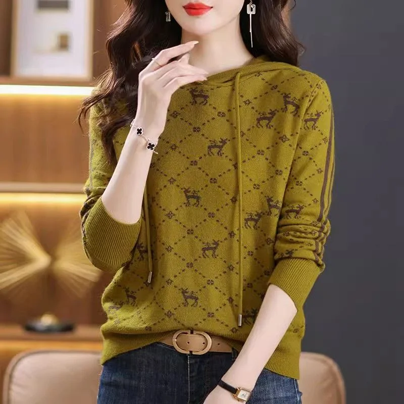 

Pullover Hooded Knitted Sweatshirt 2025 New Autumn and Winter Slim Hooded Sweater Top