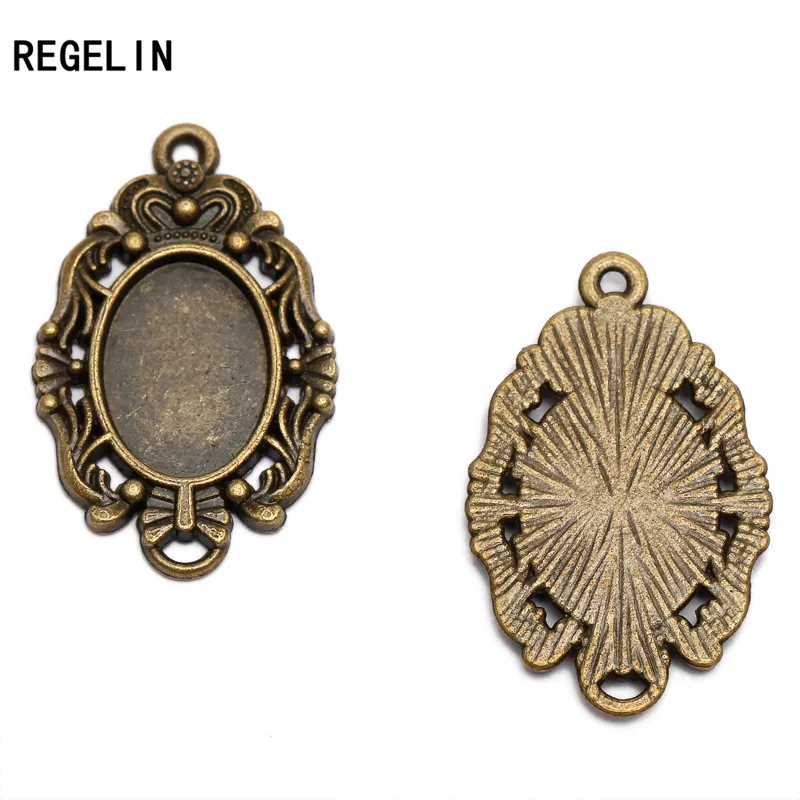 REGELIN 20pcs/lot Antique Bronze/Antique Silver Zinc Alloy Cameo Cabochon Base Setting Oval Blank Pendants Tray Inner 14*10 mm