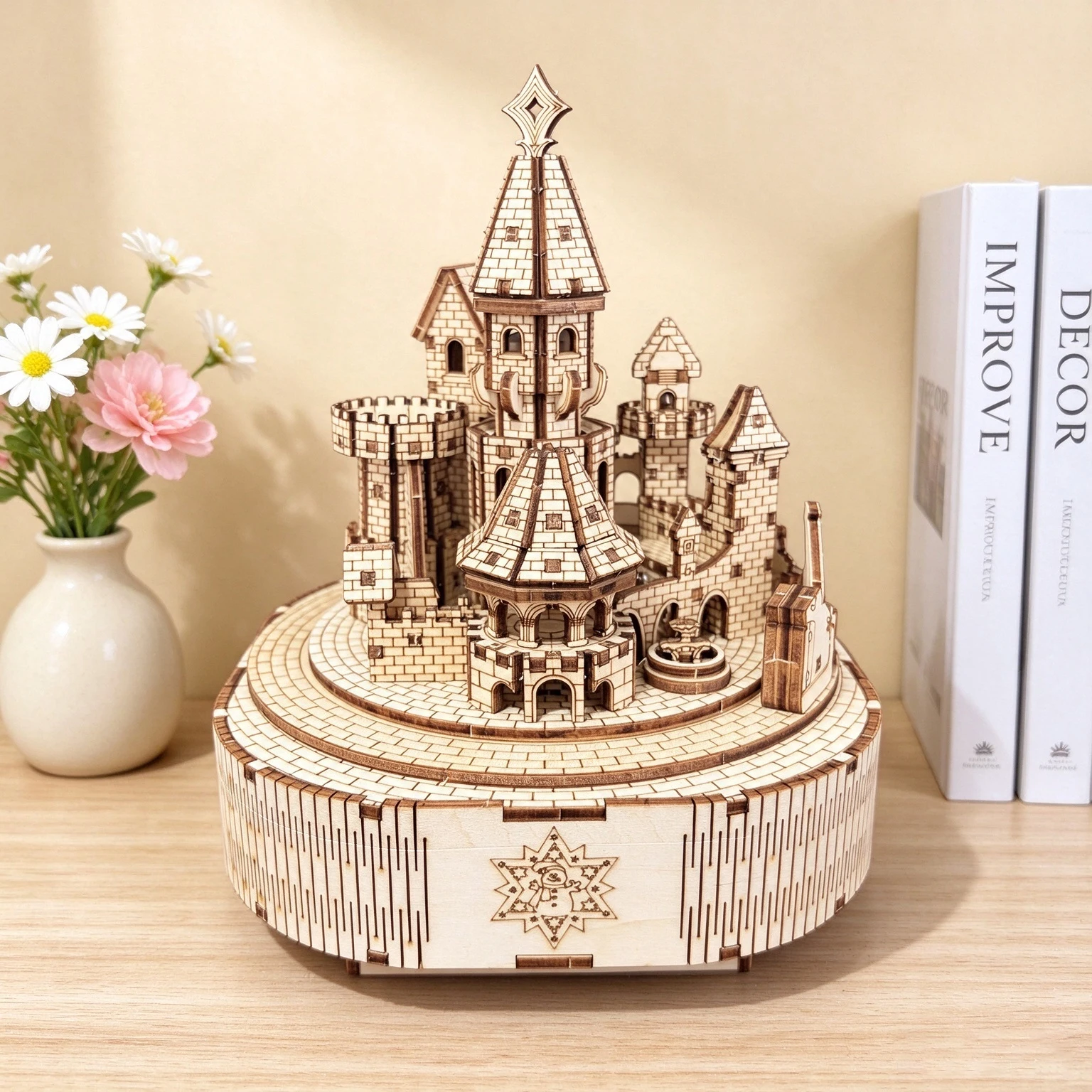 DIY Wooden Fairy Tale Castle Rotating Music Box, Medieval Castle Desktop Decor Gift