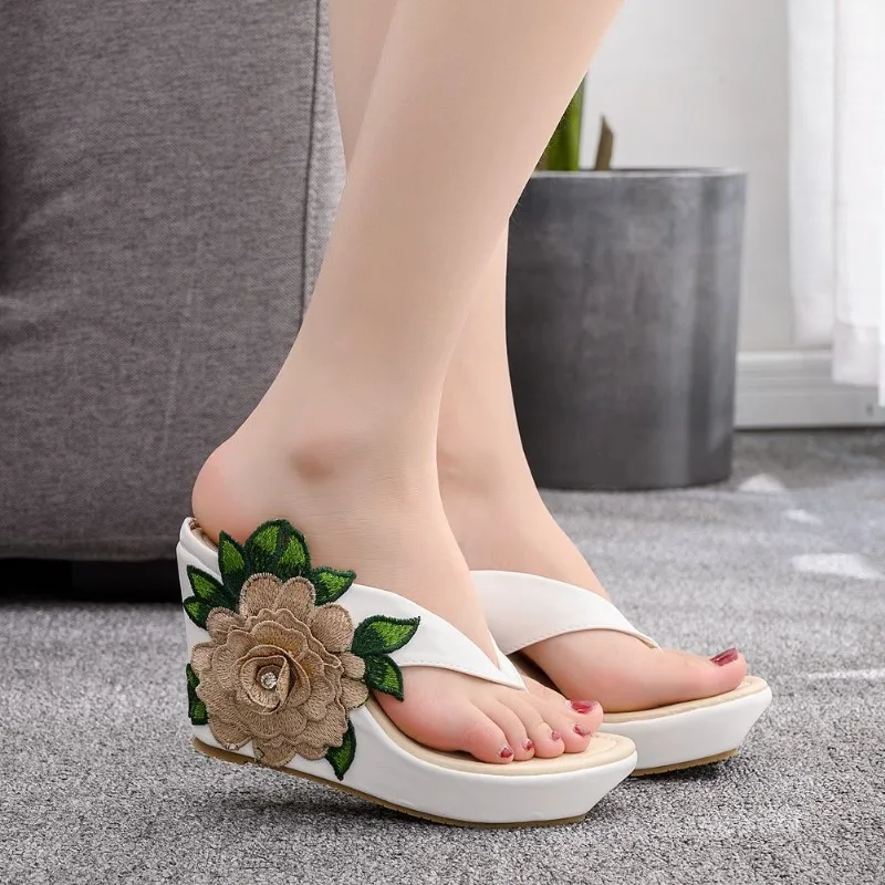 Women's Shoes Concise Women Pump Embroider Wedding Canvas 10CM Wedges Heels Platform Pole Dancing Woman Shoes