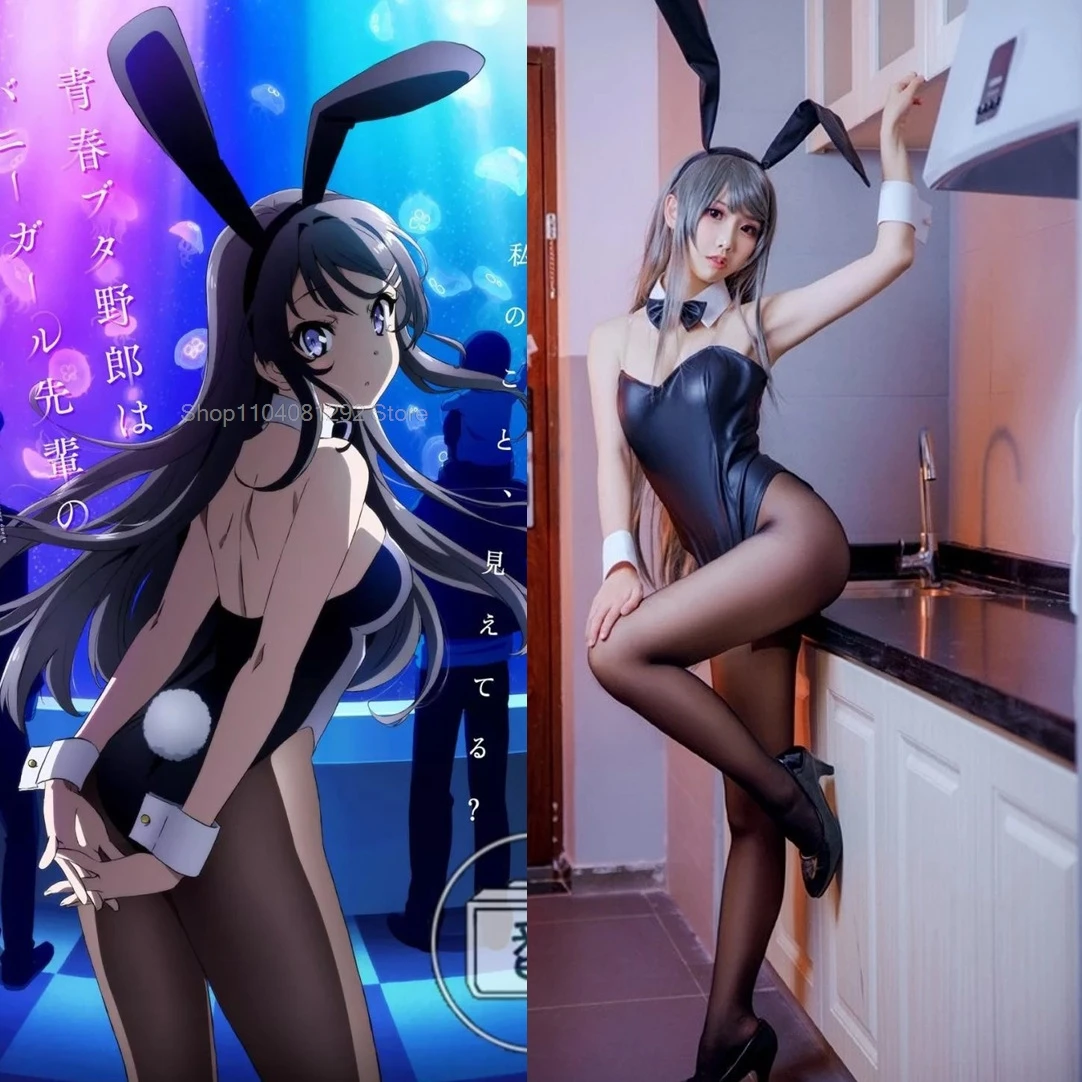 Sexy Bunny Girl Cosplay Bodysuit Sakurajima Mai Bunny Girl Senpai Cosplay Costume Jumpsuit Faux Leather Woman Rabbit Costumes