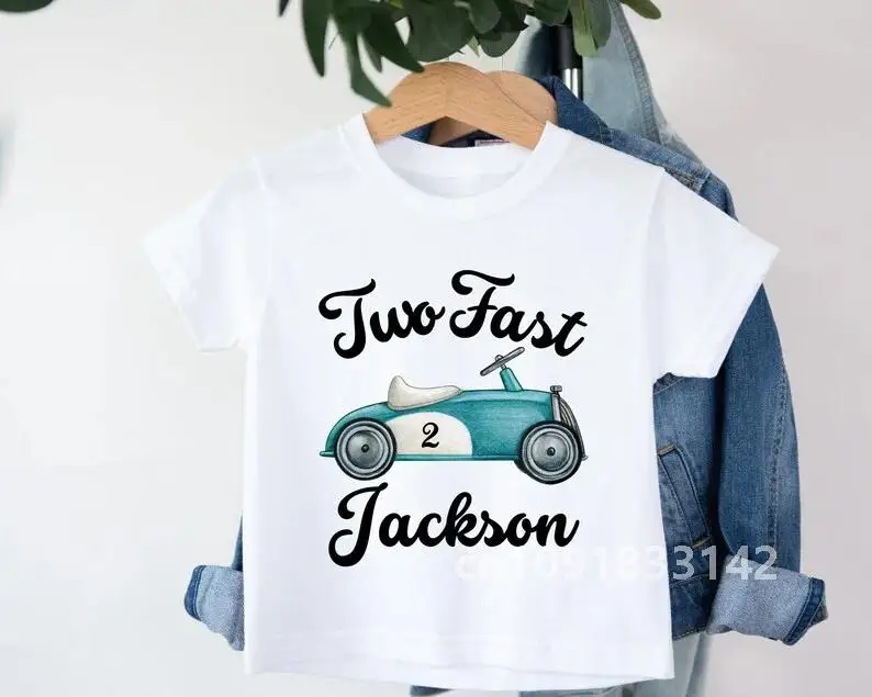 Personlized Name  Race Car 2st Birthday Toddler White Shirt Birthday Gifts Supplies Racecar Birthday Family Party Decorations