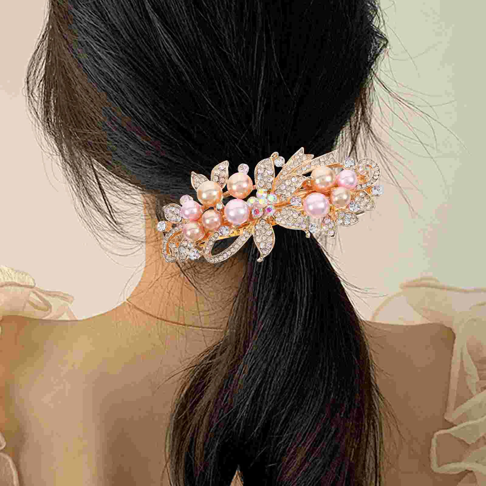 Hair Clips Cute Bow Women's Rhinestone Hairpin Toppers Barrettes for Thick Jeweled