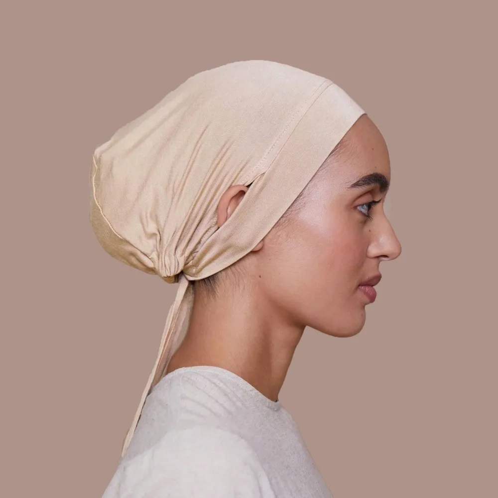 Jersey Cotton Muslim Under Hijab Cap with Ear Hole Solid Color Inner Hijab Cap Round Forehead Femme Musulman Underscarf Bonnet