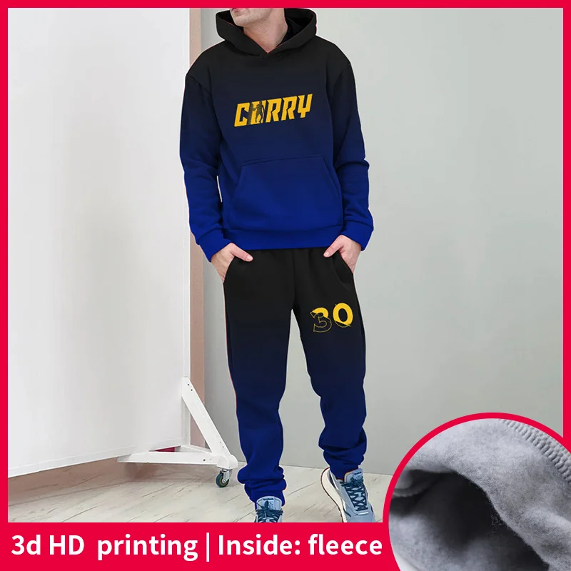 Warriors Basketball Hoodie Set Men Pants 2-Piece 3D  Tracksuits  Spring  Autumn  Casual Personality Pullover Sports Suit