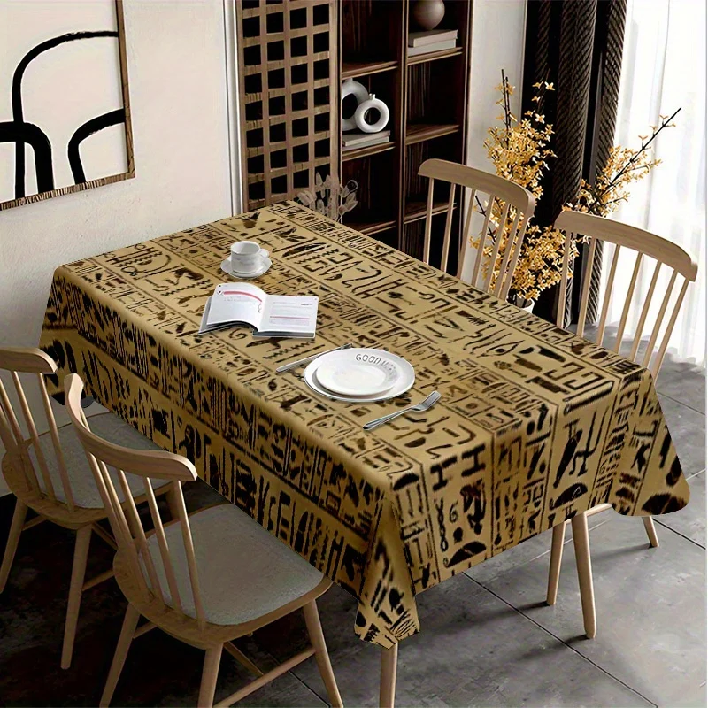 A Soft And Stylish Tablecloth Featuring Ancient Egyptian Hieroglyphs, Machine Washable And Easy to Clean, Suitable for Dining Ta