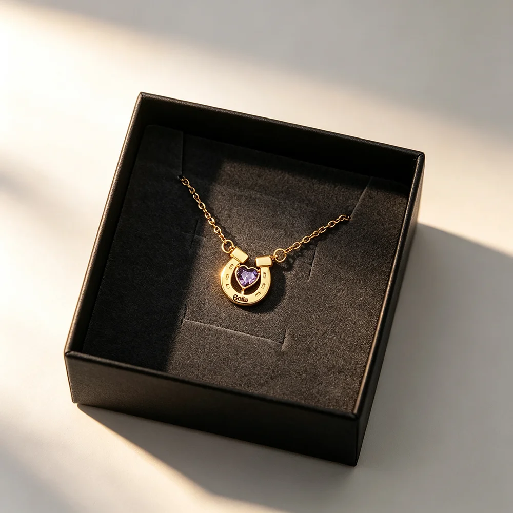 2026 New Arrival Women's Engraved Horseshoe Necklace DIY December Birthstone Custom Gift Stainless Steel Necklace Jewelry Gift