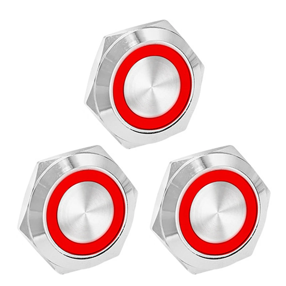Set of 3 Waterproof Push Button Switches 16mm LED Light Momentary Action for 12V and 24V Systems Easy to Connect