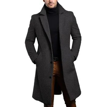 Manteau long en laine mélangée pour hommes, pardessus à simple boutonnage, vêtements de luxe, document solide, chaud, mode