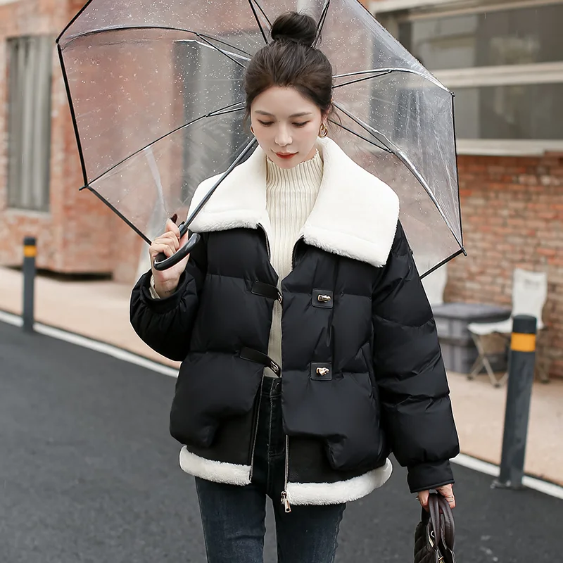 

Winter Warm Coat 2024 New Large Lapel Down Jacket Short Parker Coat Fashion False Two-piece Design Thickened Bread Down Jacket