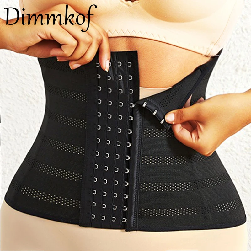 Dimmkof Plus SIze Buckle Waist Belt With Steel BonesWomen's Tummy Control Waist Trainer Breathable Mesh Hourglass Shaper Girdle