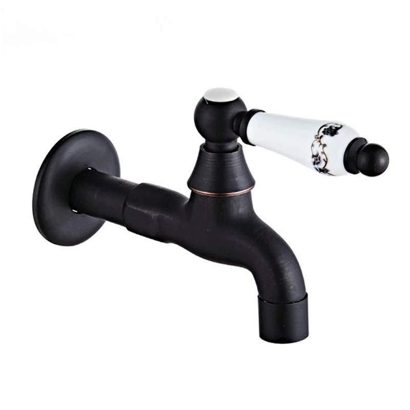 Bathroom Black Single Cold Tap Wall Washing Machine Single Tap Cold Water Faucet Garden Black Tap