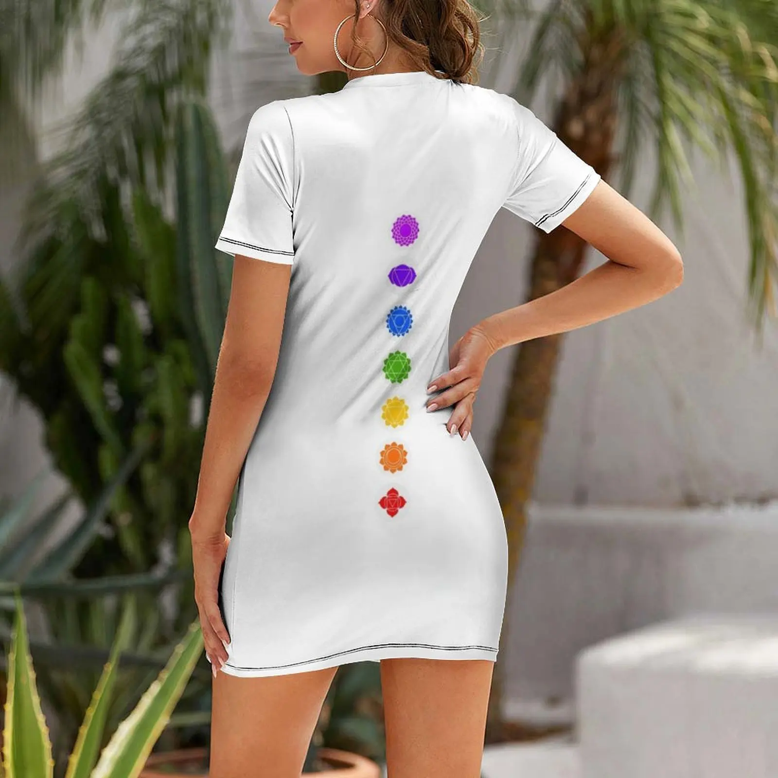 Reiki Seven Chakra Short Sleeved Dress dress women summer women long dresses