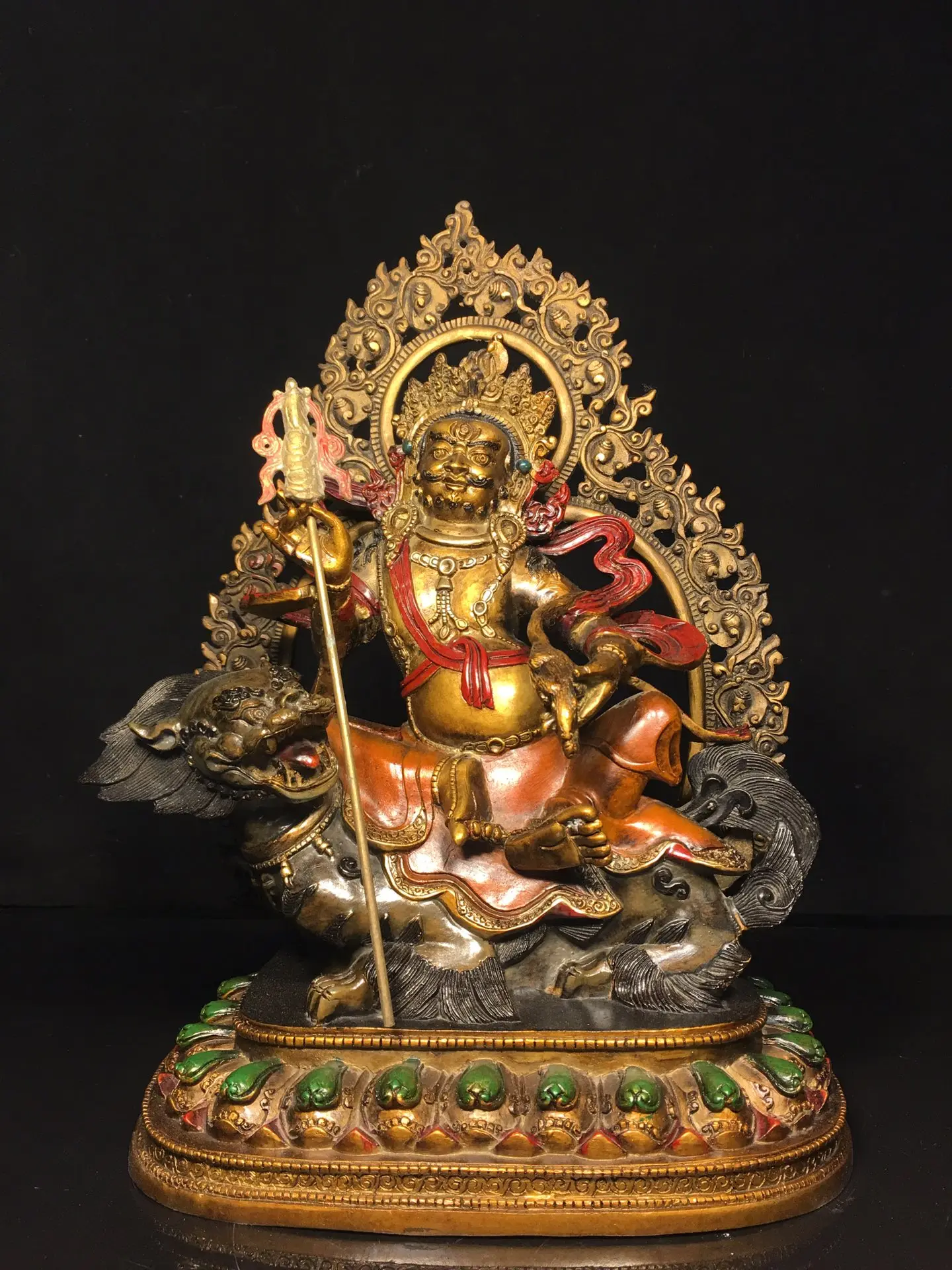 

Old Bronze Painted Treasure King Buddha Lotus Platform mount Vaisravana Sitting Buddha Worship Hall