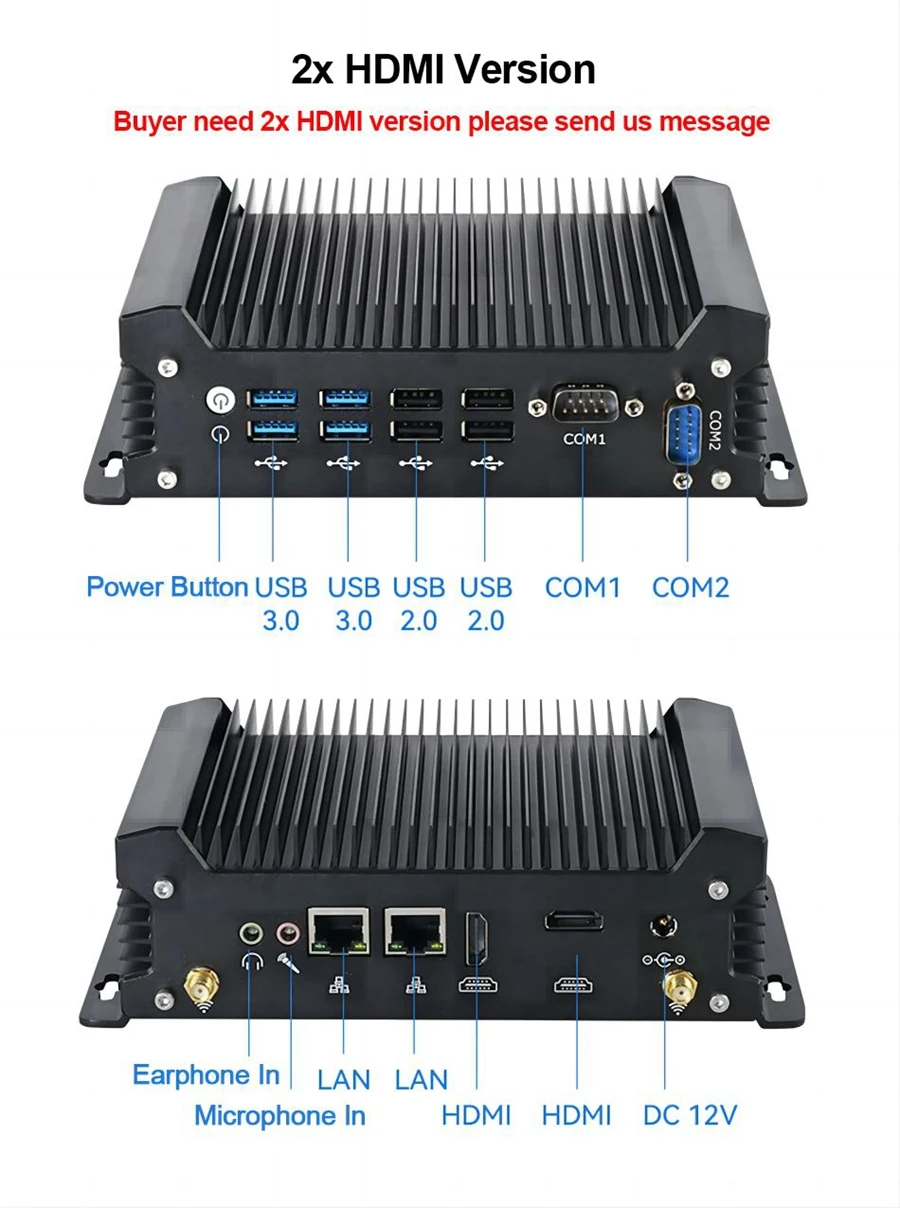 Embedded Industrial Mini PC 2xDB9 COM 2xLAN Core i7 1255U i5 1235U i3-1215U HD VGA Fanless Mini Computer 4G Desktop Wall-mounted