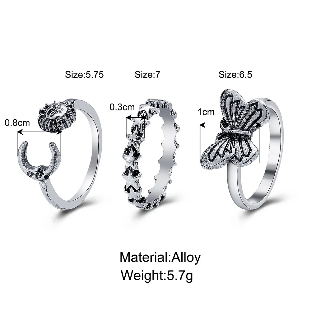 3-Piece Retro Minimalist Set with an Open Mouth Ring That Is Vintage, Personalized, Niche, High-End, Has an Open Joint Ring