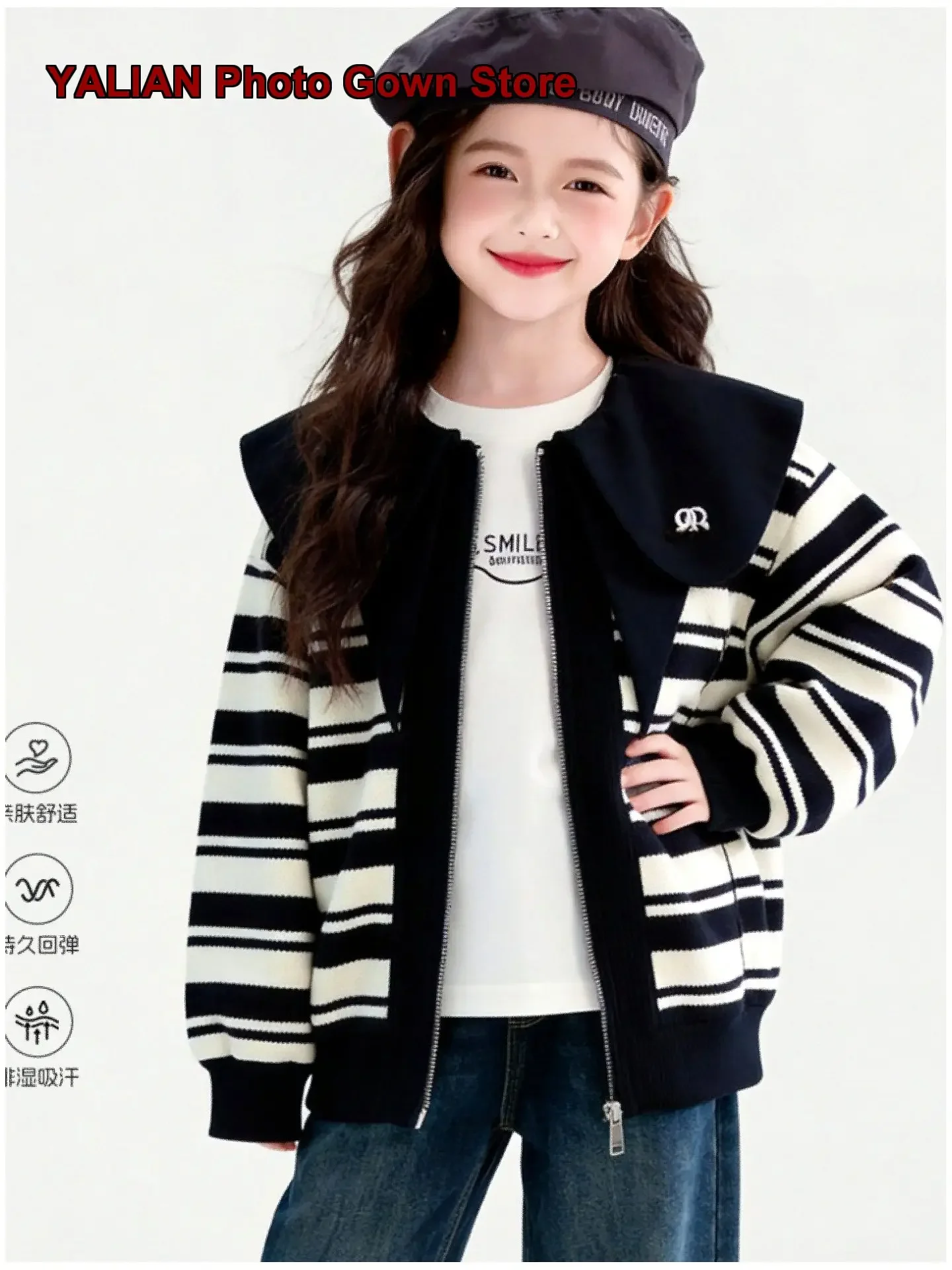 Girls Spring Autumn 2026 Stylish Older Kids Preppy Style Jacket Kids Knit Top