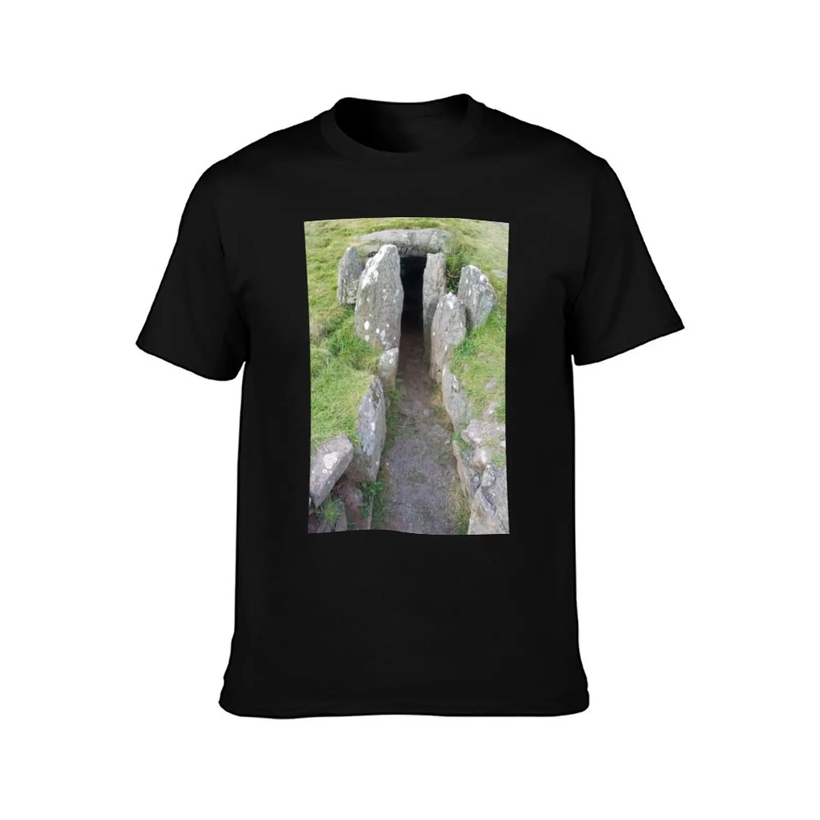 Bryn Celli Ddu prehistoric passage tomb. Entrance shown. T-Shirt t shirts for man pack cotton T-Shirt