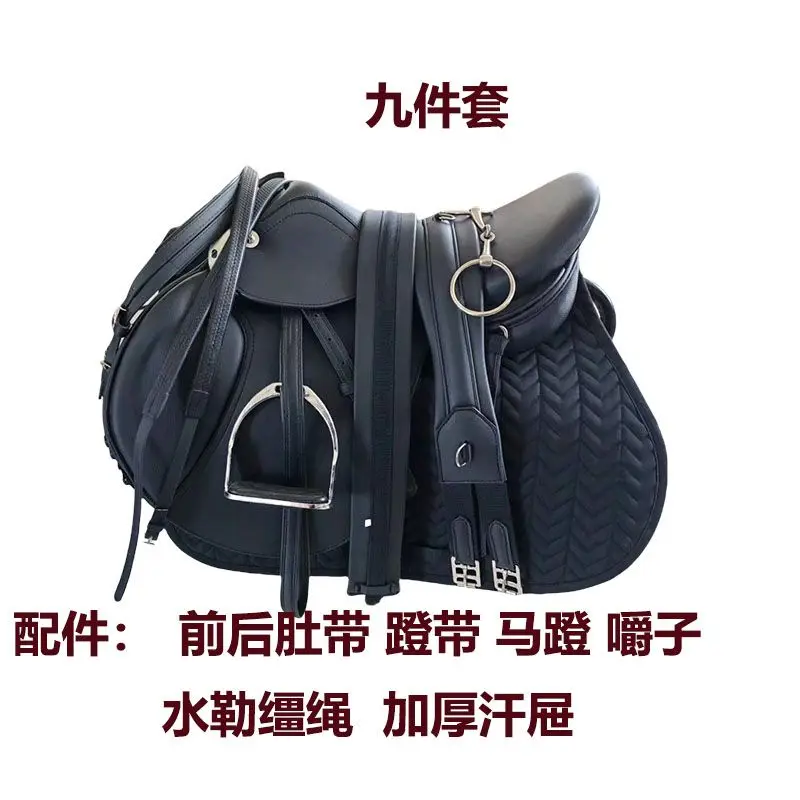 سرج شامل مجموعة كاملة من سياحي الفروسية البريطانية لركوب الخيل البريطاني من الألياف الدقيقة وحزام البطن المزدوج مدرب العوائق