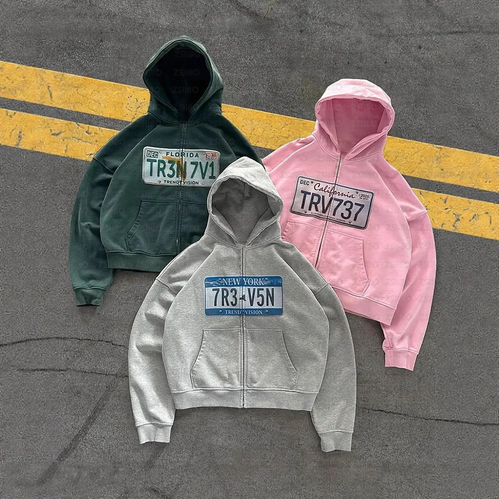 

New Y2K autumn retro hoodies for men / women personalized patterns printed street style casual hooded cardigan long sleeves coat