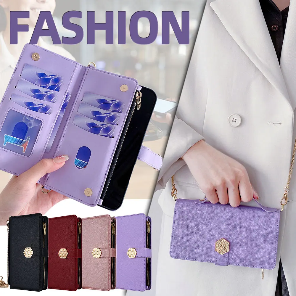 

Quality Leather Crossbody Case for Samsung Galaxy A55 A35 A25 A16 A15 MultiFunctional Phone Bag With Metal Chain Shoulder Strap