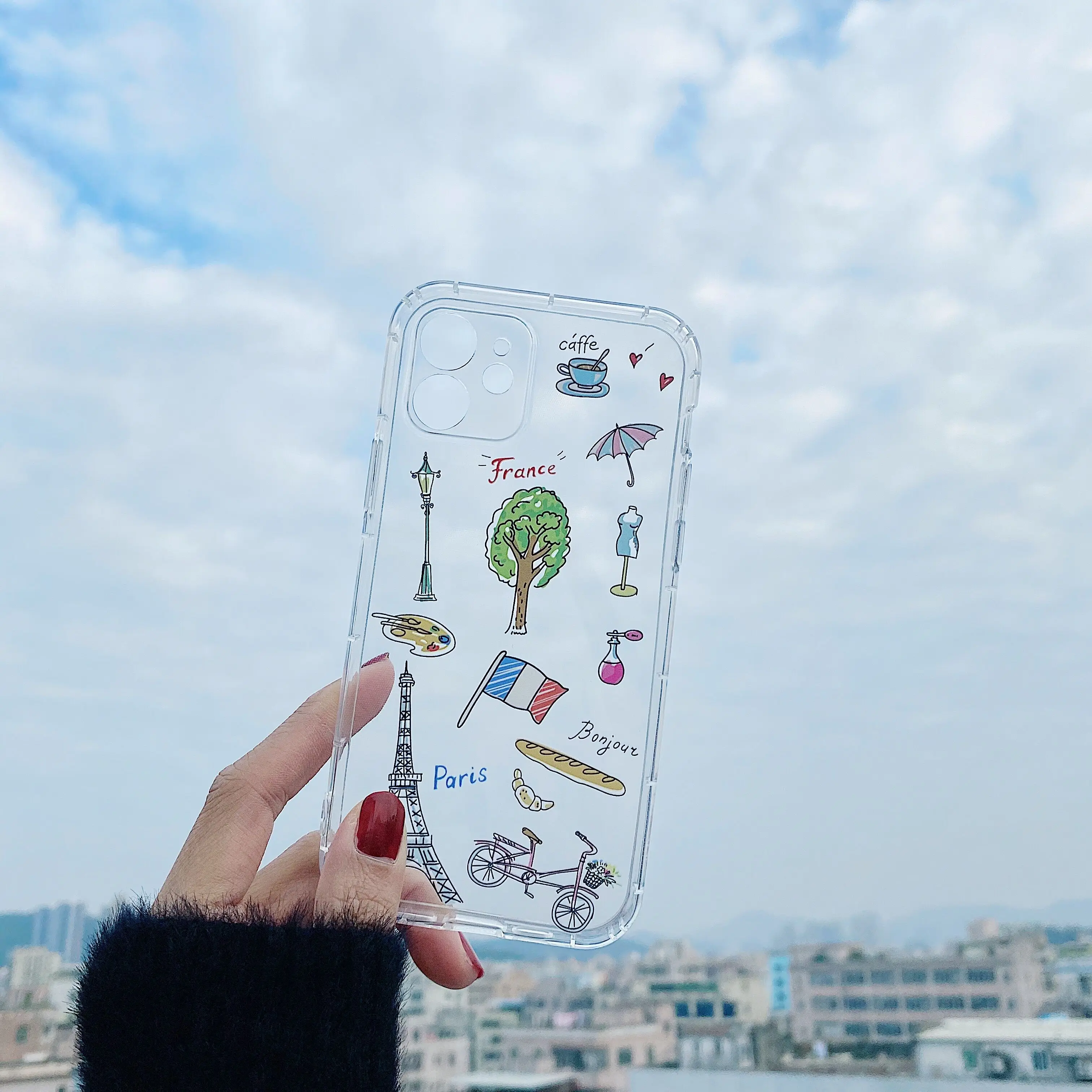 Cute London Paris Eiffel Tower Patterned Phone Case For iphone 15 11 12 Pro Max X XS MAX XR 8 7 plus Soft Clear Shockproof cover