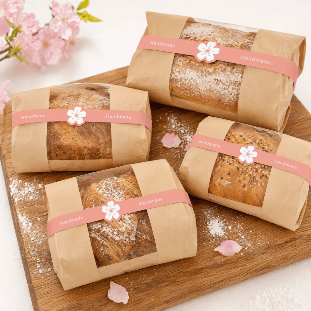 50Pcs Self-Adhesive Food Retail Package Seal Stickers Handmade Long Label Handicraft Labels Waterproof Cute