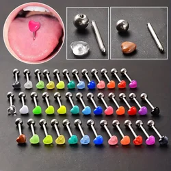 12pcs Acrylic Heart Shaped Stainless Steel Shaft Tongue Barbell Ring Industrial Piercings Tongue Piercings Body Piercing Jewelry