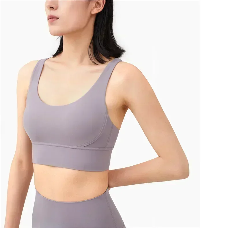 Lemon-Sujetador deportivo con dobladillo ancho para mujer, chaleco de Fitness con tirantes cruzados en la espalda, sin aros, acolchado, soporte medio para Yoga