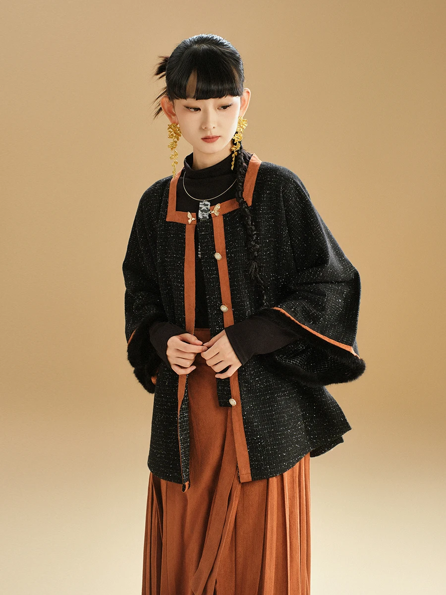 

New Chinese Sle Autumn Winter Wealthy Women's Hanfu Coat Original Design Gold Weave Thi Wool Square Collar Commuter Outer...