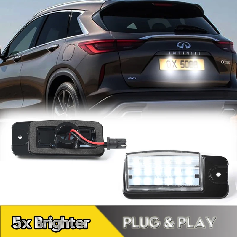

2Pcs For Infiniti Q45 QX50 QX70 LED Number License Plate Light Lamps For Nissan X-Trail Altima Pathfinder Murano Car Accessories