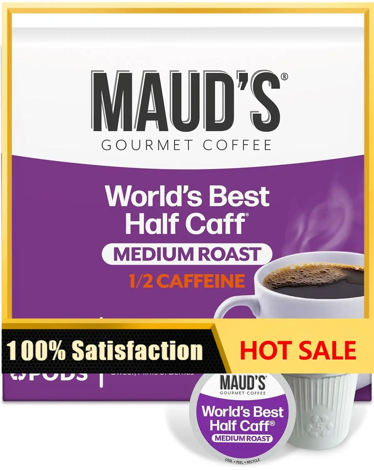 Maud's Half Caff Medium Roast Coffee Pods, 200ct | Half-Caffeinated Medium Roast Coffee in Single Serve Pods – Compatible with K