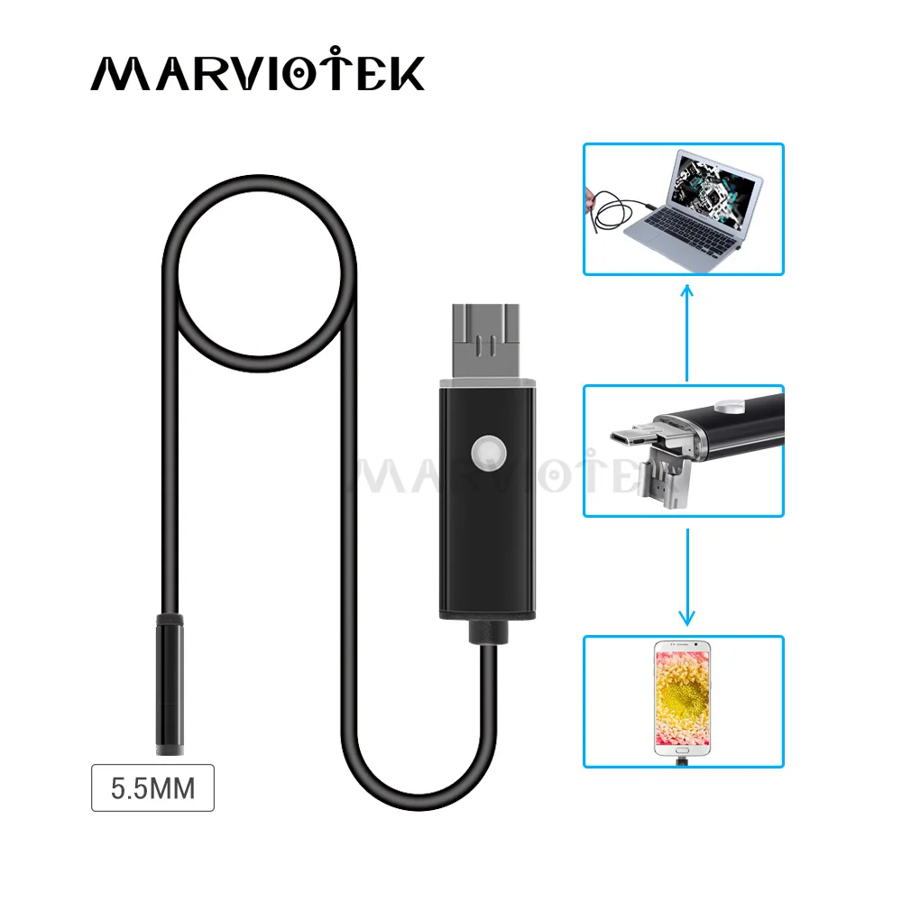 5.5mm Endoscope USB Endoscope Camera HD 2m/10m Android OTG Flexible Snake Pipe Inspection 2 in 1 Android Phone Borescope Camera