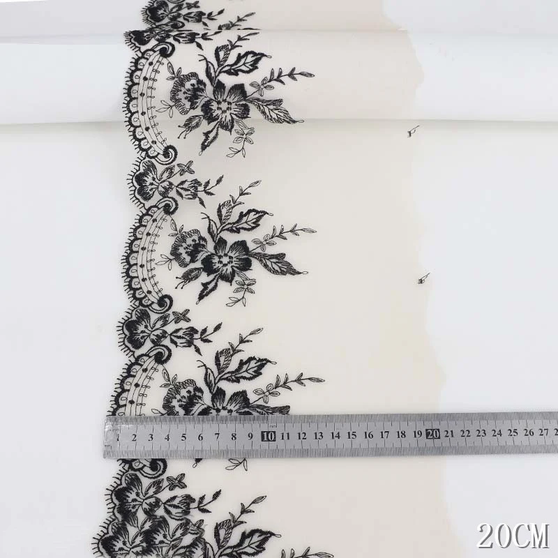 

30 ярдов/лот, сетчатая кружевная ткань для вышивки, аксессуары для рукоделия и шитья, черная цветочная тюлевая кружевная тесьма, кружево для пэчворка и поделок