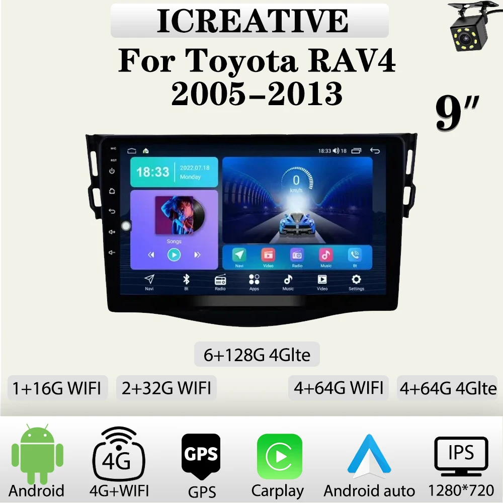 

Android Car Radio for Toyota RAV4 Rav 4 2005-2013 Multimedia Carplay Player 9‘’ Screen Stereo Autoradio Head Unit Navigation GPS