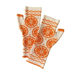 Guantes de punto de medio dedo para niños y adolescentes, manoplas elásticas con patrón naranja para pantalla táctil, regalos de Navidad, M6CD