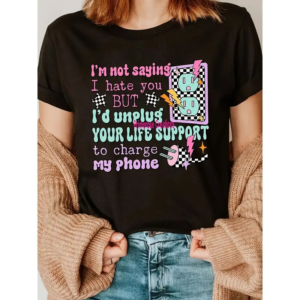 تي شيرت نسائي برسومات "أنا لا أقول أنني أكرهك" - تي شيرت ناعم ومسامي برقبة دائرية وأكمام قصيرة لملابس الصيف غير الرسمية #1