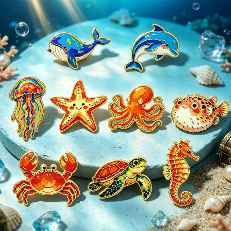 Vibrant Ocean Animal Enamel Pin Cute Sea Creature Brooch Lapel Badge For Backpack Hat Coat Ocean Life Fashion Holiday Gift