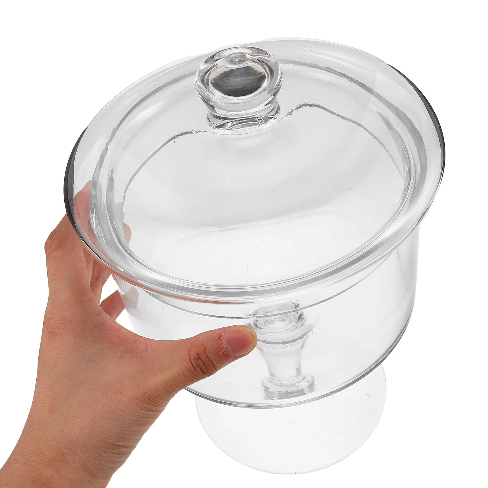 Clear Glass Cake Plate Elevated Footed Stand Dustproof Cover Cake Display Stand Wedding Dessert Table Decor 25Cm