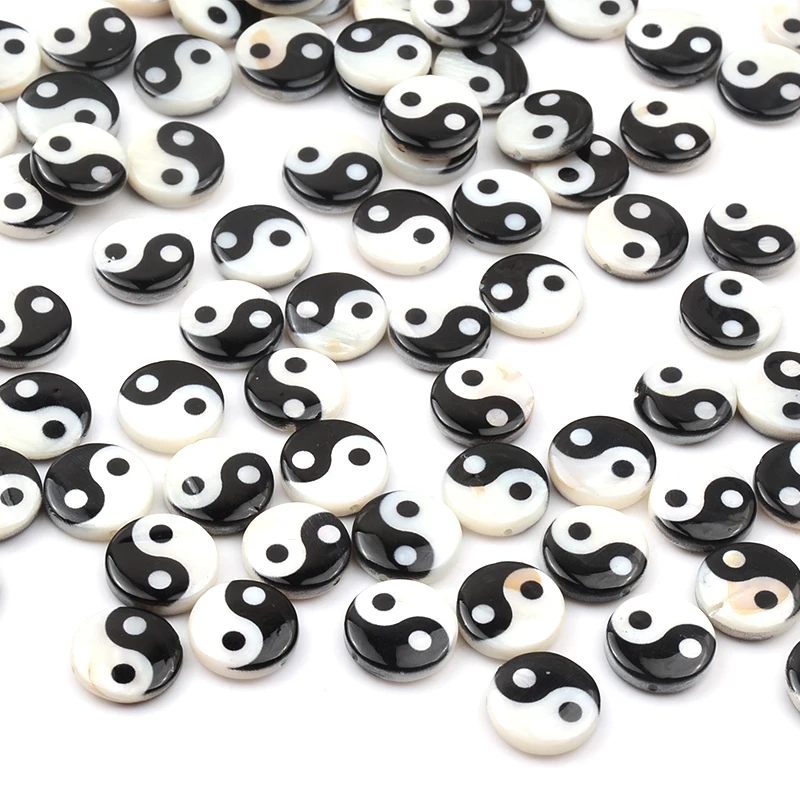 Tai Chi Bagua Shell MOP Charm Anhänger Perlen Shell Schwarz Weiß Runde Klatsch Yin Yang Zubehör für DIY Haarnadel Schmuckherstellung