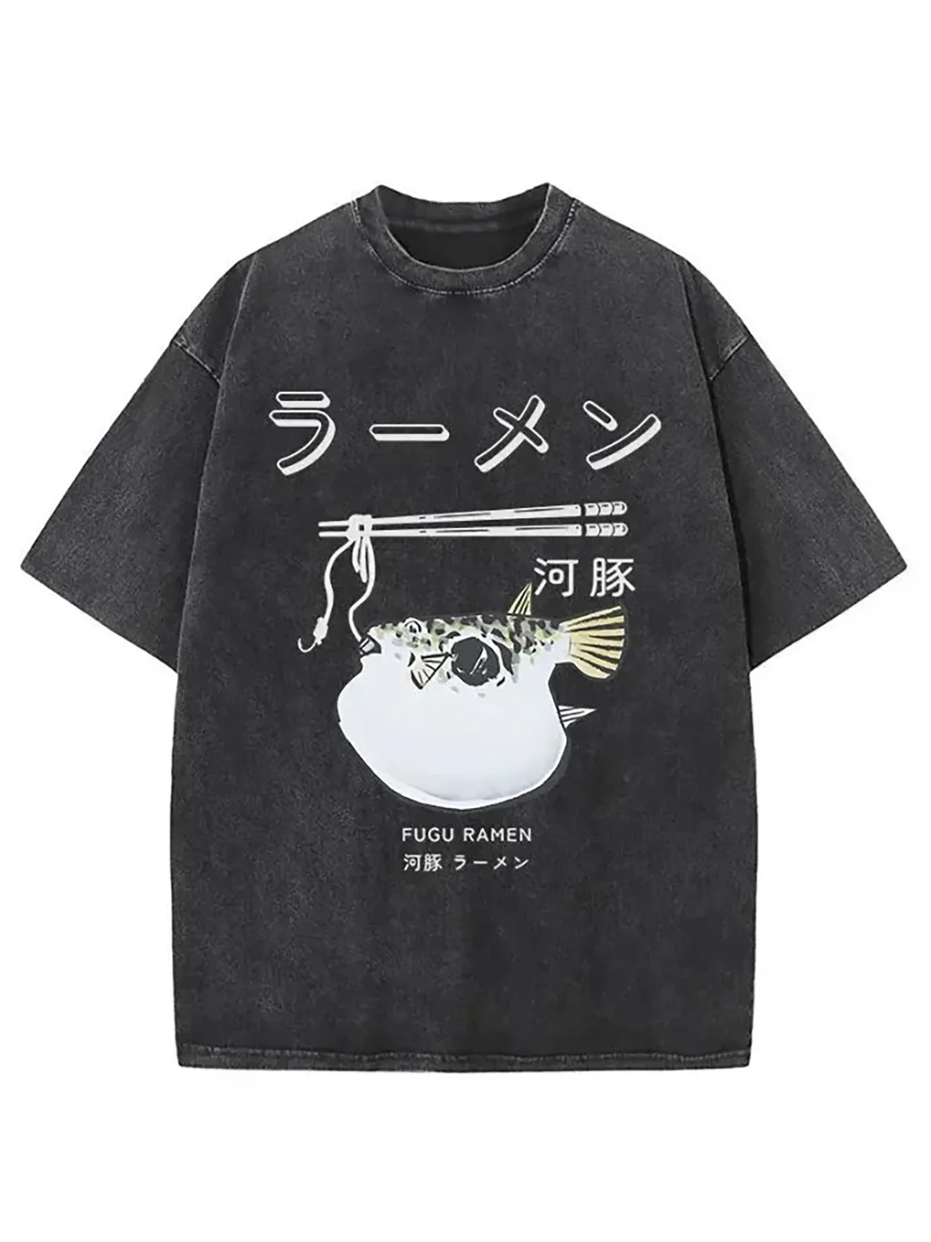 1 Piece Fuji Original Ramen Pattern T-Shirt - Vintage Design, Washed Brown Color, Casual Summer T-Shirt, Featuring Ramen Print, Ideal for Fishing Enthusiasts and Holiday Gifts