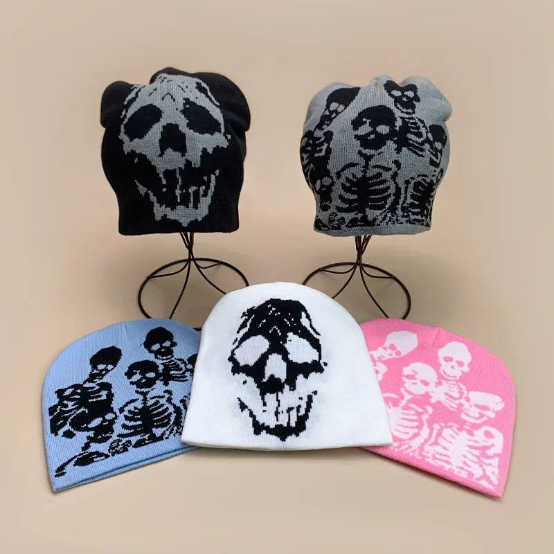 Street Skull Grimace Wool Knitted Hats Autumn and Winter New Hip Hop Comfortable Color Block Warm Versatile Punk Fashion Outdoor