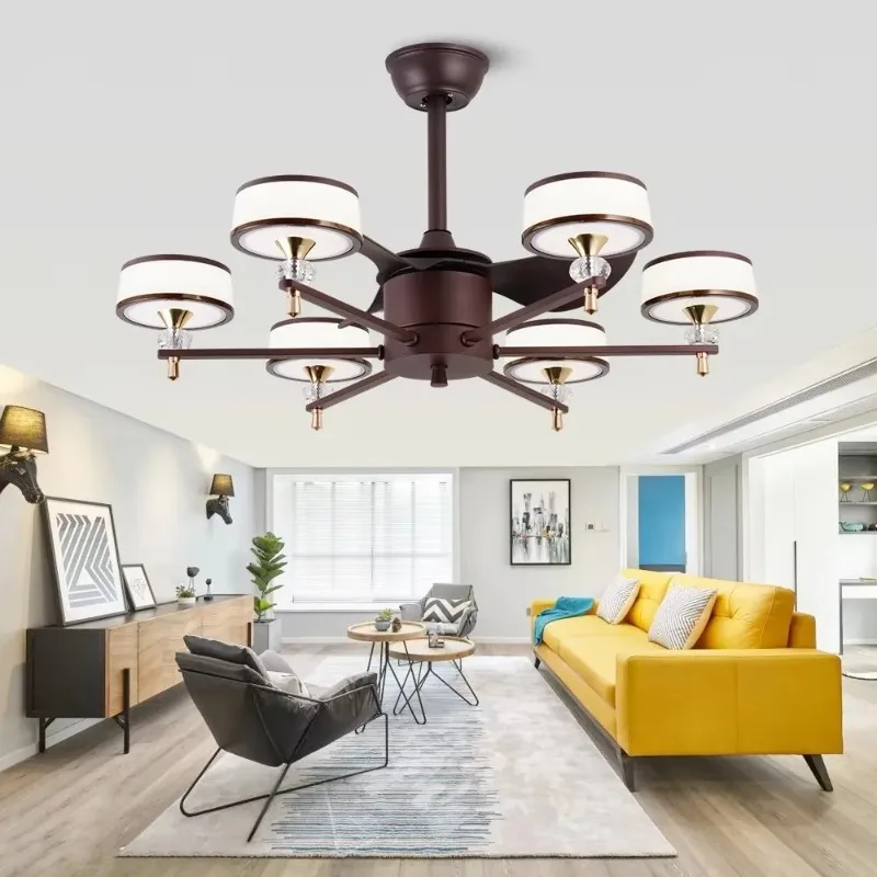 

Factory Wholesale 36-Inch American Style Vintage Decorative 6 Bulb Lampshade Ceiling Fan Light with Remote Control
