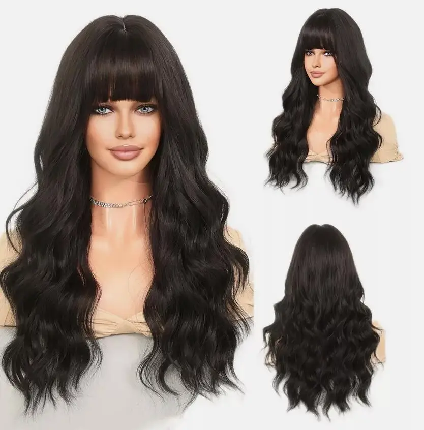 

Heat Resistant Synthetic Hair Long Wavy Halloween Black Dress Up Wig With Bangs